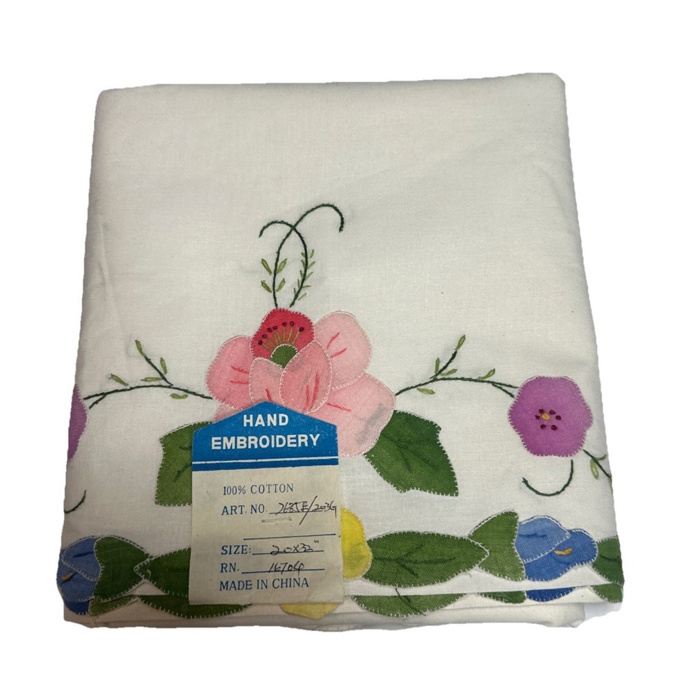 2 Pillow Cases 100% Cotton Hand Embroidered Pastel Colors 19.5 x 31 Inches
